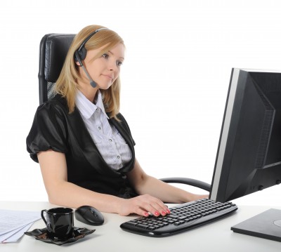 Transcriptionist using headset